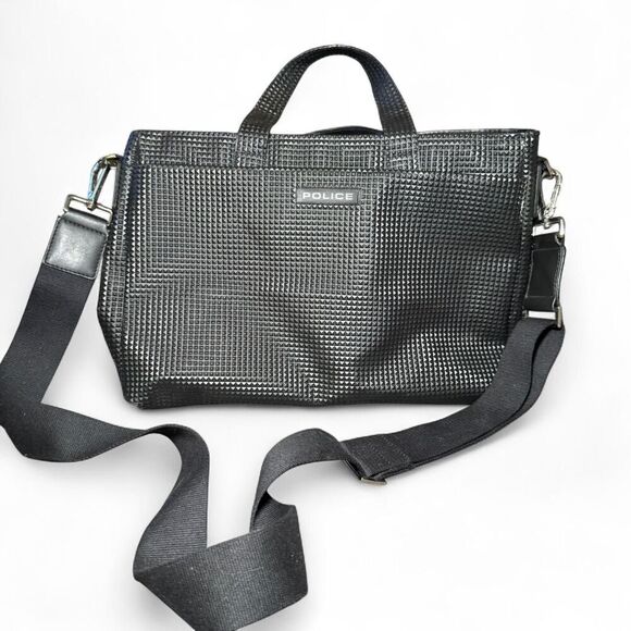 Police Brand Black Brief Case Laptop Bag with Crossbody Strap and Top Handles - Picture 1 of 8